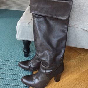 Chocolate brown knee high leather boots